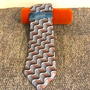 Palatina 100% silk men's modern 3D brown black white gray shiny tie nwt